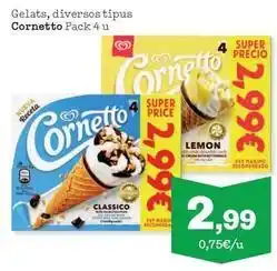 Sorli Cornetto - gelats, diversos tipus oferta