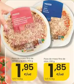 Eroski Eroski pizza de masa fina de jamón y queso oferta