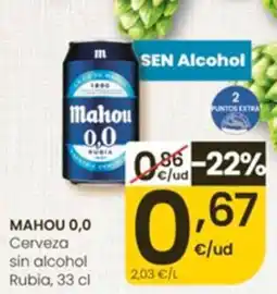 Eroski Mahou 0,0 Cerveza sin alcohol Rubia oferta