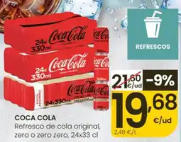 Eroski Coca Cola Refresco de cola original, zero o zero zero oferta