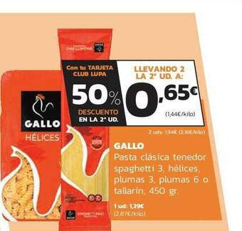 Supermercados Lupa Gallo Pasta Clásica Tenedor Spaghetti 3 Hélices Plumas 3 Plumas 6 O Tallarín oferta