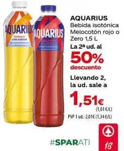 Spar La Palma Aquarius bebida isotónica melocotón rojo o naranja oferta