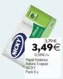 Supermercados Aquí Nicky papel hixiénico nature 3 capas oferta