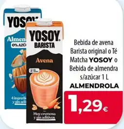 Spar La Palma Yosoy bebida de avena barista original o té matcha yosoy o bebida de almendra oferta