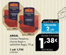 Supermercados Lupa Argal chorizo pamplona, chorizo regio o salchichón regio oferta