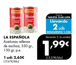 Supermercados Lupa La Española aceitunas rellenas de anchoa oferta