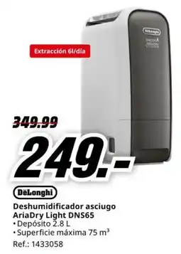 MediaMarkt DeLonghi deshumidificador asciugo ariadry light dns65 oferta