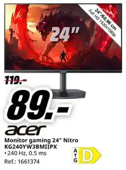 MediaMarkt acer monitor gaming 24" nitro kg240yw3bmiipx oferta