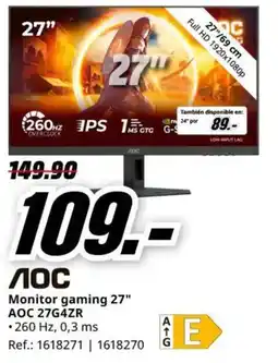 MediaMarkt AOC monitor gaming 27" AOC 27G4ZR oferta
