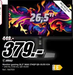 MediaMarkt msi monitor gaming 26,5" mag 274qp qd-oled x24 oferta