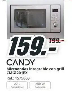 MediaMarkt Candy microondas integrable con grill cmgi201ex oferta