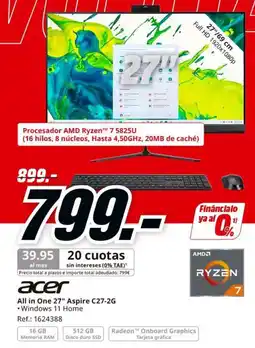 MediaMarkt acer all in one 27" aspire c27-2g oferta