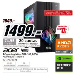 MediaMarkt acer nitro pc gaming nitro n30-100_b850 oferta