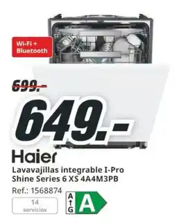 MediaMarkt Haier lavavajillas integrable i-pro shine series 6 xs 4a4m3pb oferta
