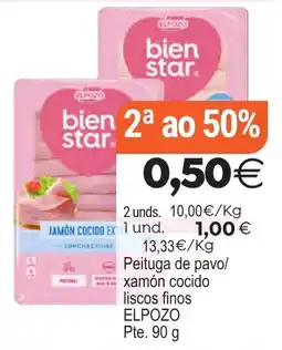 Plenus Supermercados Elpozo peituga de pavó/xamón cocido liscos finos oferta