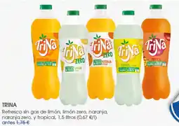 Supermercados Plaza Trina refresco sin gas de limón, limón zero, naranja, naranja zero, y tropical oferta