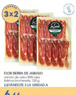 Supermercados Plaza Flor Sierra de Jabugo jamón de cebo 50% raza ibérica loncheada oferta