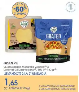 Supermercados Plaza Green Vie queso rallado mozzarella vegano o lonchas gouda vegano oferta