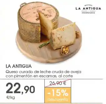 Supermercados Plaza La Antigua queso curado de leche cruda de oveja con pimentón en escamas, al corte oferta