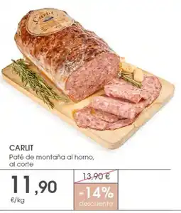 Supermercados Plaza Carlit paté de montaña al horno, al corte oferta
