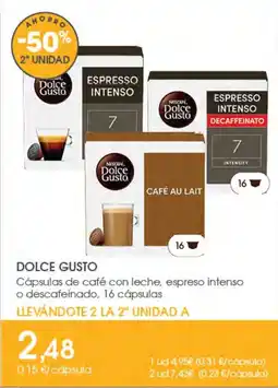 Supermercados Plaza Dolce Gusto cápsulas de café con leche, espresso intenso o descafeinado oferta