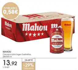 Supermercados Plaza Mahou cerveza rubia lager 5 estrellas oferta