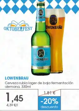 Supermercados Plaza Lowenbrau cerveza rubia lager oferta