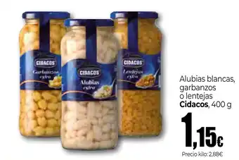 Cidacos alubias blancas, garbanzos o lentejas