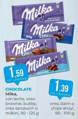 SPAR Gran Canaria Milka chocolate con leche, oreo brownie, bubbly, oreo sandwich o milkini oferta