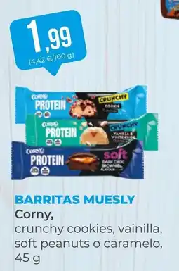 SPAR Gran Canaria Corny barritas muesly crunchy cookies, vainilla, soft peanuts o caramelo oferta