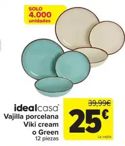 Carrefour idealcasa vajilla porcelana viki cream o green oferta