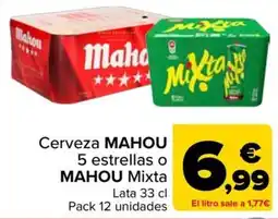 Carrefour Mahou 5 estrellas o Mahou Mixta oferta