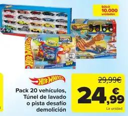 Carrefour Hot Wheels Pack 20 vehículos, Túnel de lavado o pista desafío demolición oferta