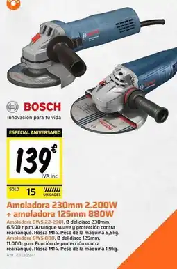 Obramat Bosch - amoladora 230mm 2,200w + amoladora 125mm oferta
