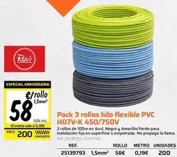 Obramat Solo - pack 3 rollos hilo flexible pvc h07v-k 450/750v oferta
