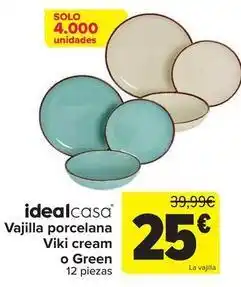 Carrefour Idealcasa - vajilla porcelana viki cream o green oferta