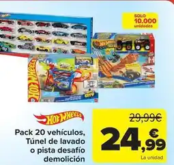 Carrefour Hot wheels - pack 20 vehículos, túnel de lavado o pista desafío demolición oferta