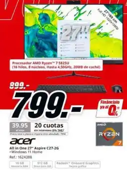 MediaMarkt Acer - all in one 7 aspire c27-2g oferta