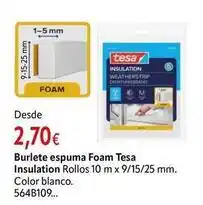 Cadena88 Tesa - burlete espuma foam tesa insulation rollos 10 m x 9/15/25 mm. color blanco oferta