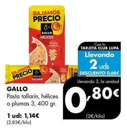 Supermercados Lupa Gallo - pasta tallarin, hélices o plumas 3 oferta