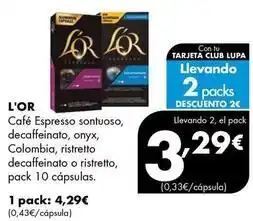 Supermercados Lupa L'or - cafe espresso sontuoso, decaffeinato, onyx, colombia, ristretto decaffeinato o ristretto oferta