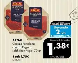 Supermercados Lupa Argal - chorizo pamplona, chorizo regio o salchichon regio oferta