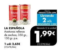 Supermercados Lupa La española - aceitunas rellenas de anchoa oferta