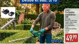 ALDI Ferrex cortasetos inalámbrico 20v oferta