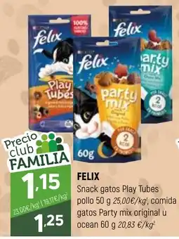 Coviran felix snack gatos play tubes pollo u party mix original u ocean oferta
