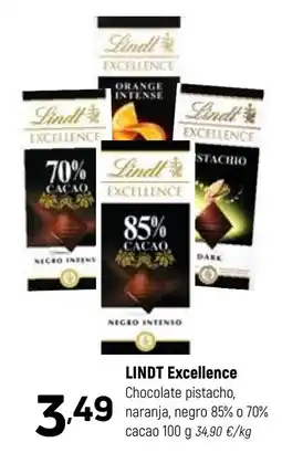 Coviran Lindt Excellence chocolate pistacho, naranja, negro 85% o 70% cacao oferta