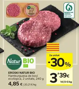 Caprabo eroski natur bio hamburguesa de boví ecològica oferta