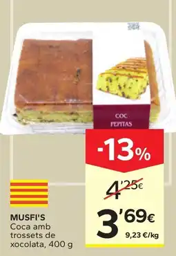 Caprabo Musfi's coca amb trossets de xocolata oferta