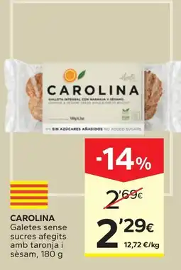 Caprabo carolina galetes sense sucre afegits amb taronja i sèsam oferta