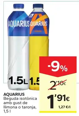 Caprabo Aquarius beguda isotònica amb gust de limona o taronja oferta